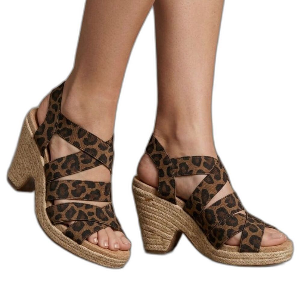 Aerosoles Spontaneous Leopard Wedge Sandals | 8M | Espadrille Comfort Heel